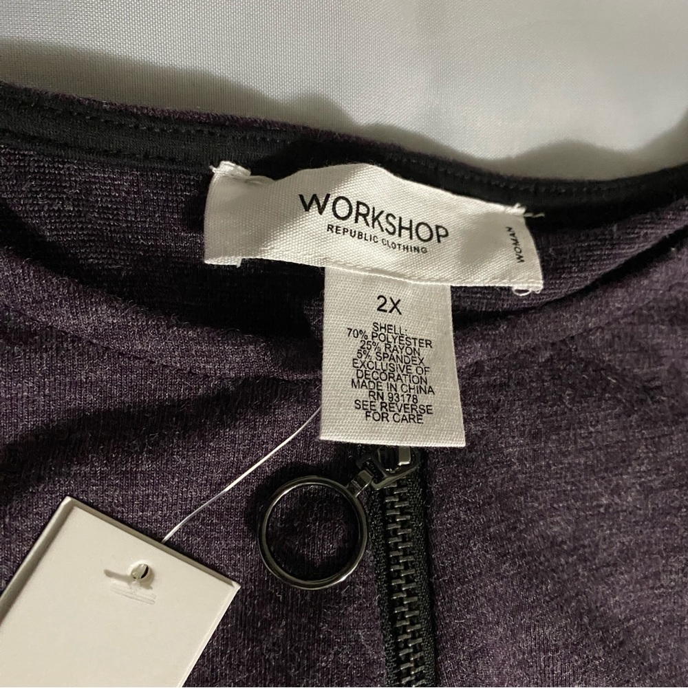 Workshop Republic 2X Plum Zip Front Tunic High Low Hem Stretch Top Plus - Picture 6 of 10